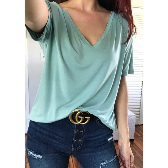 LAST 1 | KINSLEY Bamboo Soft V Tee | Sea Foam - Picture 3 of 4